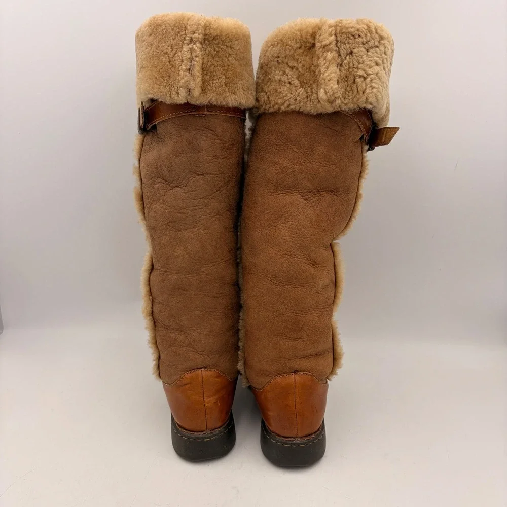 Born‎ Oakdale Tall Boots Brown Leather Shearling Sherpa Riding Knee High 7.5